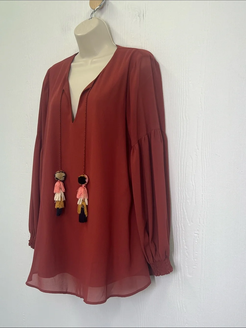 Show Me Your MuMu - Jelina Tassel Long Sleeve V Neck Boho Blouse Size Small
